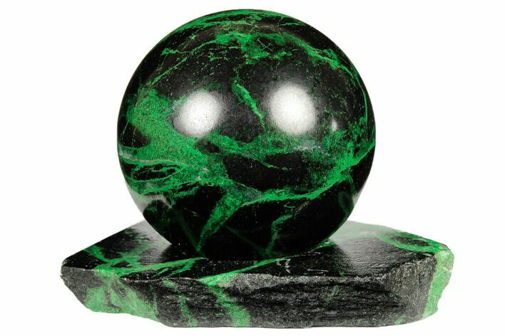 Polished Uvarovite Sphere with Stone Base - Russia #190202